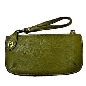Joy Susan Olive Green Leather Wristlet